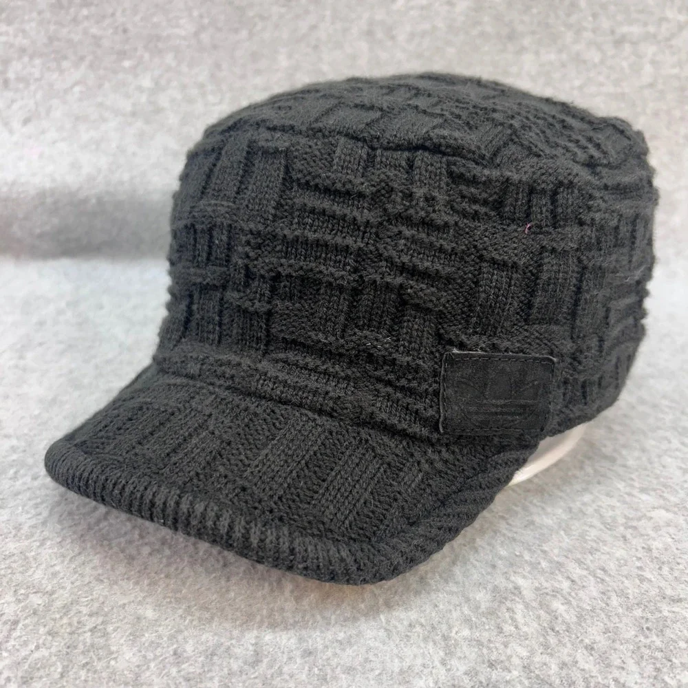 Basket Weave Knit Mens Black Adidas Originals Cadet Cap Trefoil Logo OSFM